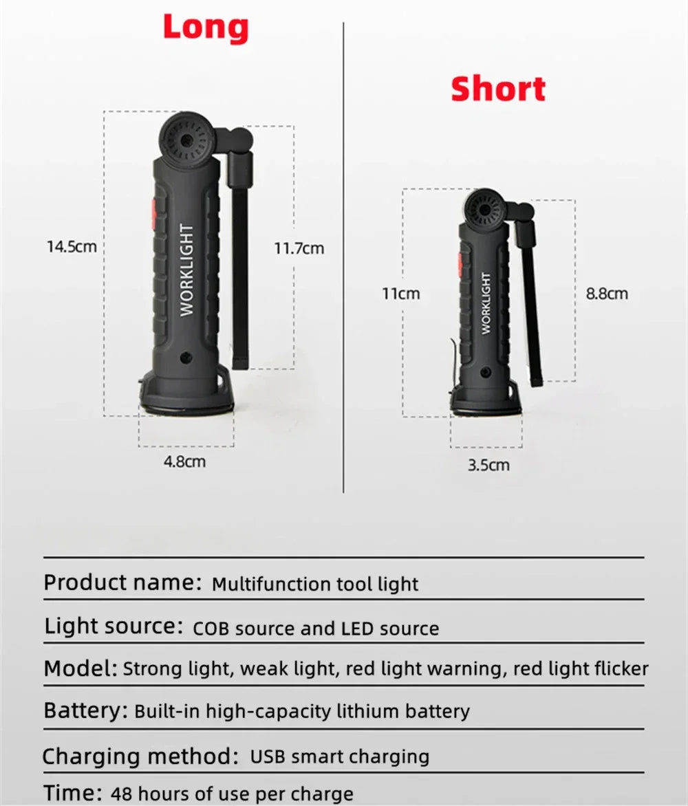 Portable COB LED Flashlight – USB Rechargeable Magnetic Work & Camping Lantern